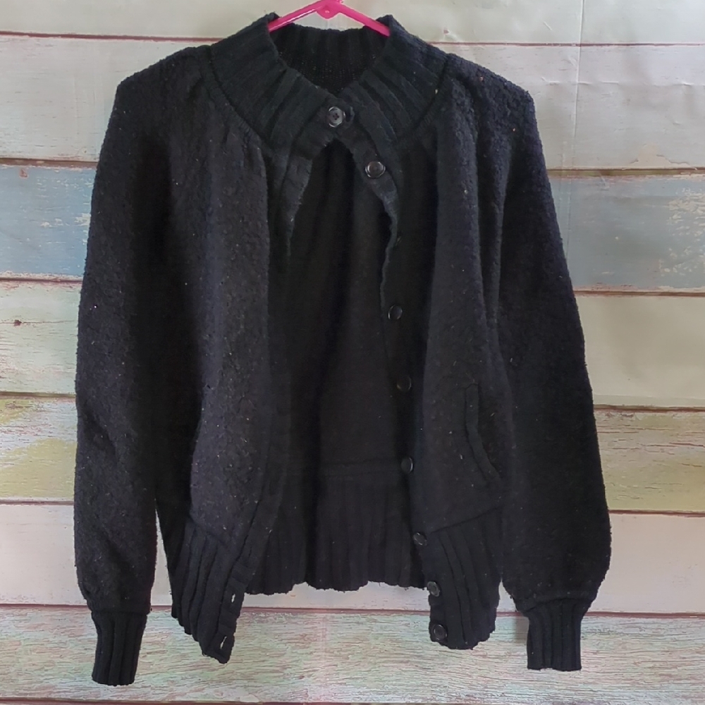 Moda International Black Heavyweight Button Up Sweater
